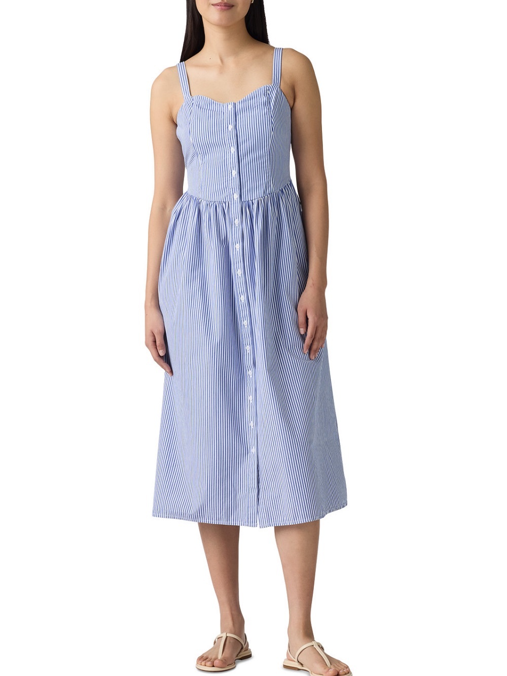 Levi’s adore Blue Pinstripe Button-Front midi dress - Picture 2 of 5